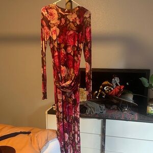 Free People- Floral Long Sleeve Maxi Dress- mesh size large
